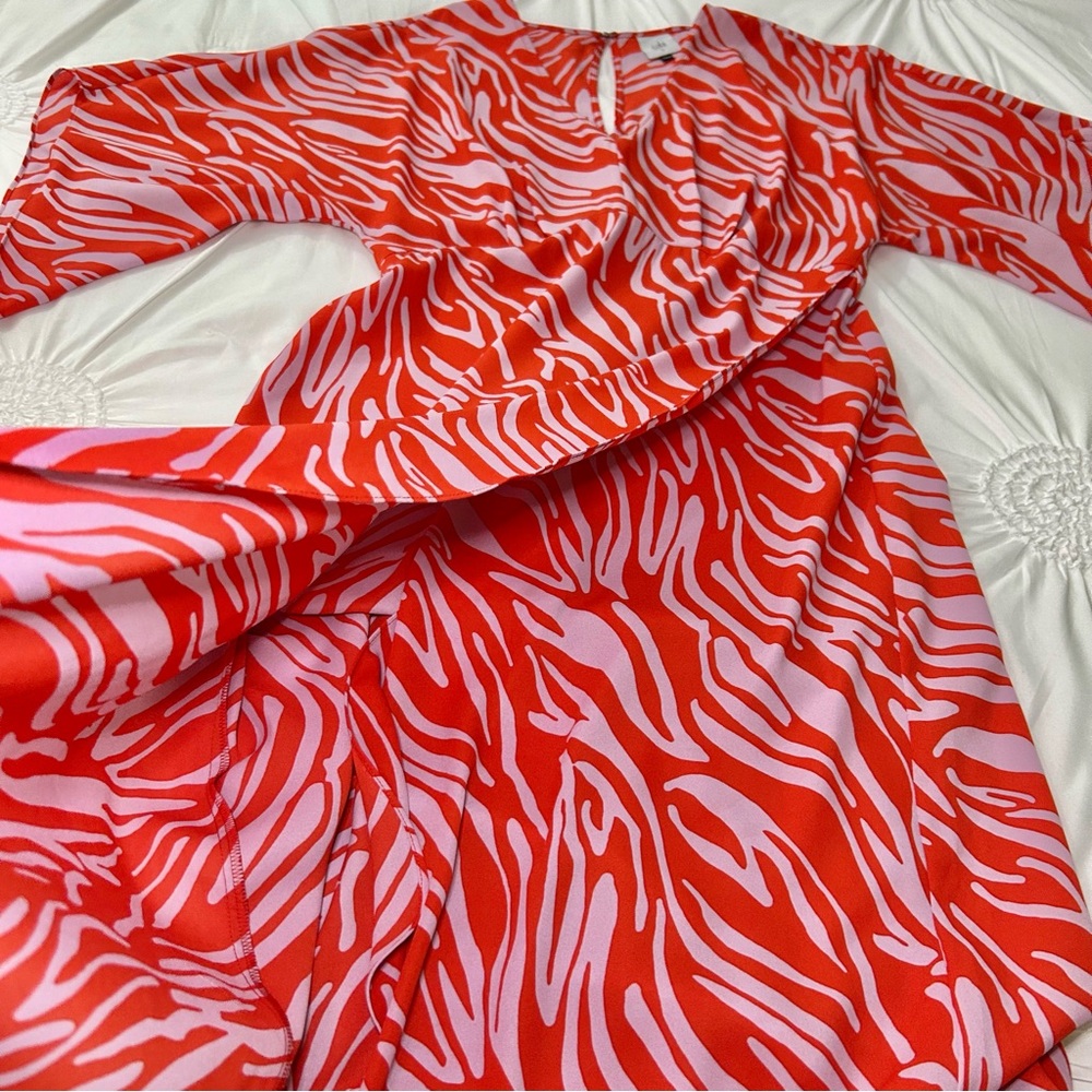 Cabi Saunter Dress Red & Lavender Maxi Empire Waist V-Neck Flutter Sleeve Sz S - Picture 13 of 16